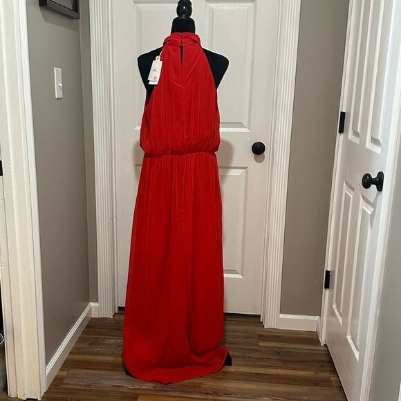 NWT MNG Mango Red Pleated Halter Neck Maxi Dress Sz XL (10) - Picture 4 of 9
